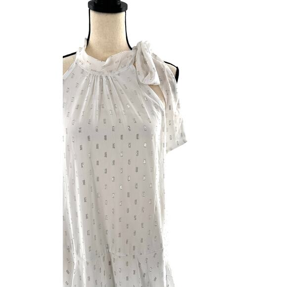 Julia Jordan Tiered A Line Maxi Dress 8 NWOT White Chiffon Dot Bridal Grad Glam - Picture 10 of 10